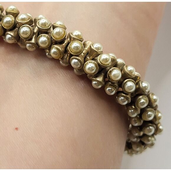 Banana Republic CHampagne Gold Imitation Pearl Chunky Bracelet 8in - Picture 5 of 6